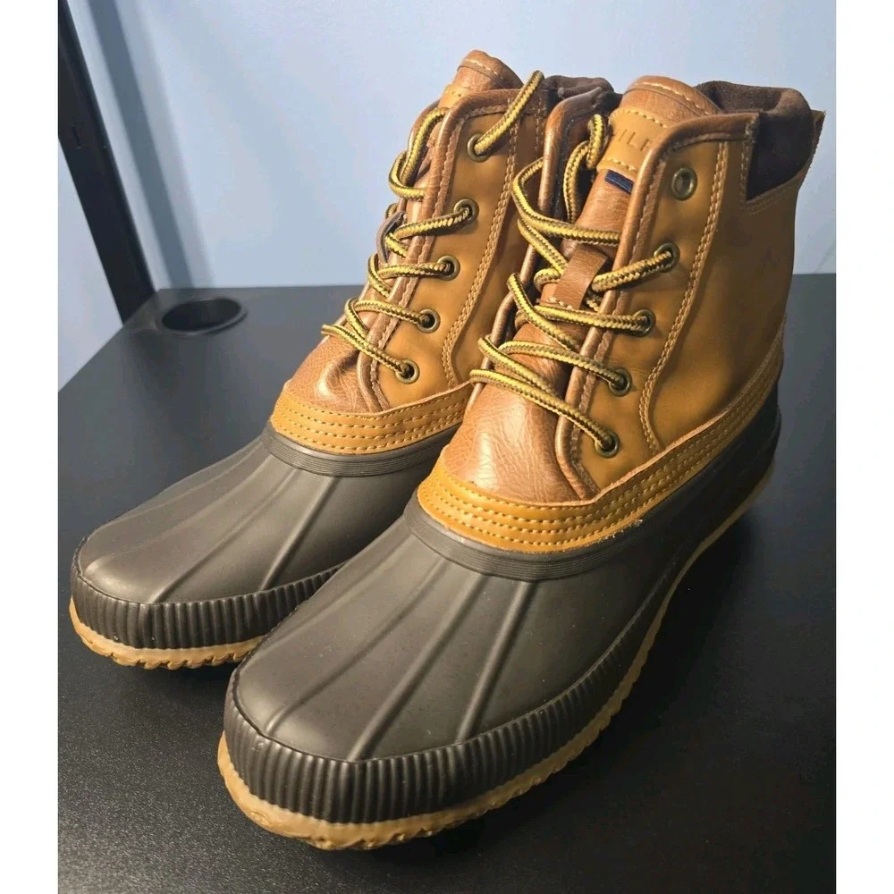 Tommy Hilfiger Sz 10 Men's Casey Rain Boot Rubber Brown Suede Upper Leather